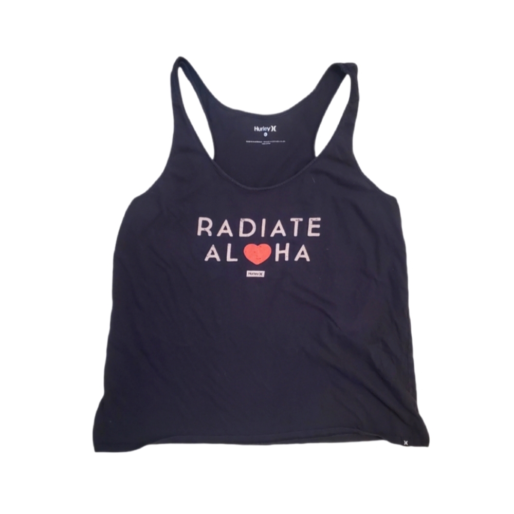 Hurley Women's Black Radiate Aloha Racerback Tank Top Large
